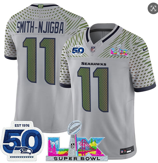 Men's Seattle Seahawks 11 Jaxon Smith Njigba Gray 2025 F.U.S.E