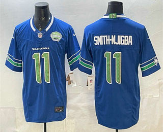 Men's Seattle Seahawks 11 Jaxon Smith Njigba Royal FUSE 2025 NFC West Champions Patch Limited Stitched Jersey