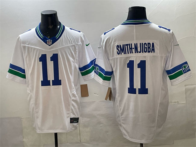Men's Seattle Seahawks 11 Jaxon Smith Njigba White F.U.S.E. Vapor Throwback Limited Stitched Football Jersey