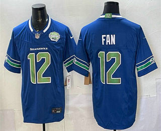 Men's Seattle Seahawks 12 Fan Royal FUSE 2025 NFC West Champions Patch Limited Stitched Jersey