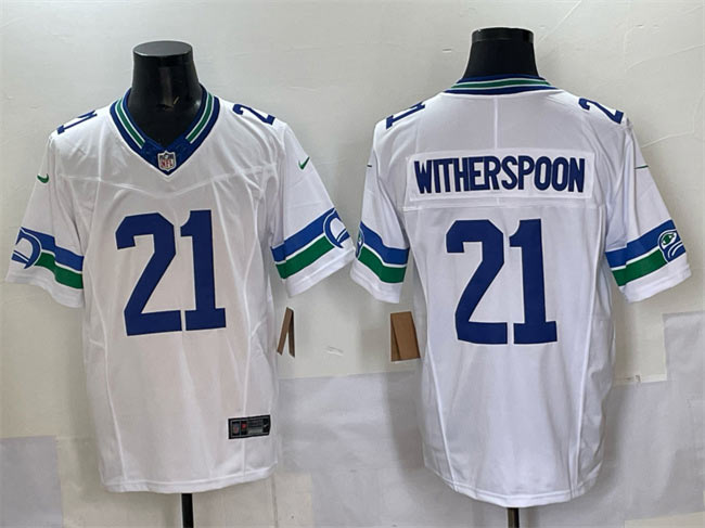 Men's Seattle Seahawks 21 Devon Witherspoon White F.U.S.E. Throwback Vapor Limited Football Stitched Jersey