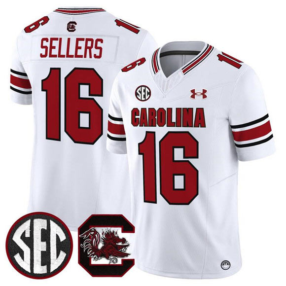 Men's South Carolina Fighting Gamecocks 16 LaNorris Sellers White 2025 F.U.S.E. Stitched Jersey