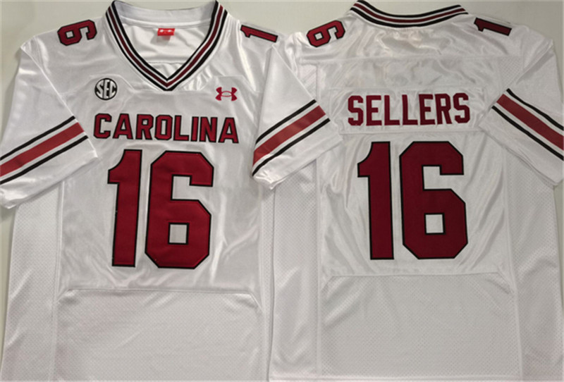 Men's South Carolina Fighting Gamecocks 16 LaNorris Sellers White Stitched Jersey