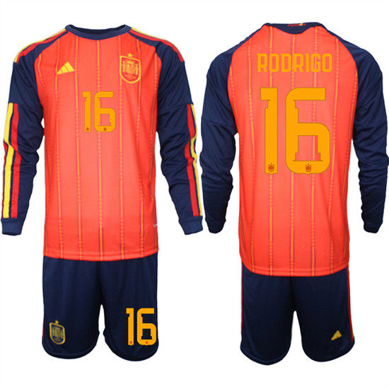 Men's Spain 16 RODRIGO National Team FIFA x World Cup 2026 Long Sleeve Home Red On Field Jerseys