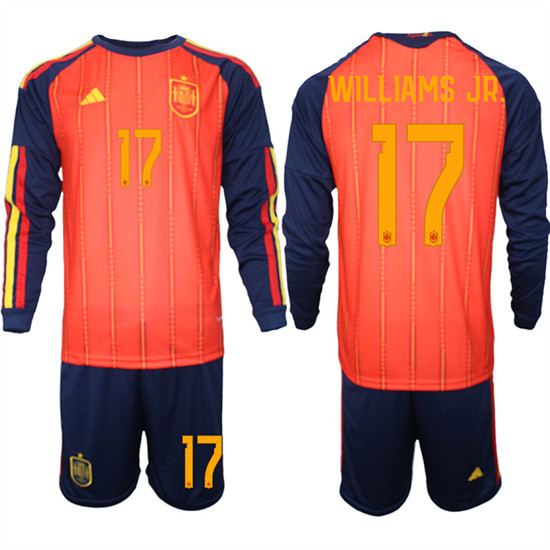 Men's Spain 17 WILLIAMS JR. National Team FIFA x World Cup 2026 Long Sleeve Home Red On Field Jerseys