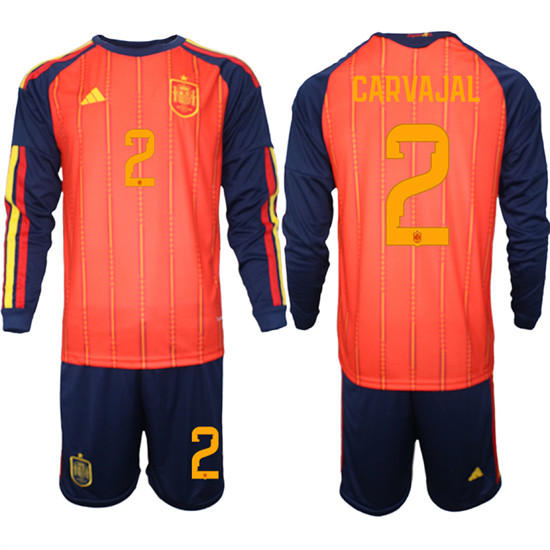 Men's Spain 2 CARVAJAL National Team FIFA x World Cup 2026 Long Sleeve Home Red On Field Jerseys