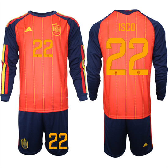 Men's Spain 22 ISCO National Team FIFA x World Cup 2026 Long Sleeve Home Red On Field Jerseys