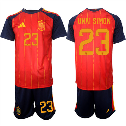 Men's Spain 23 UNAI SIMON National Team FIFA x World Cup 2026 Home Red On Field Jerseys