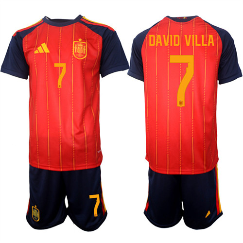 Men's Spain 7 DAVID VILLA National Team FIFA x World Cup 2026 Home Red On Field Jerseys