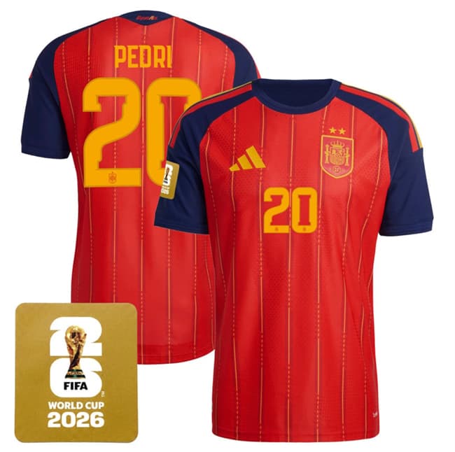 Men's Spain Team 20 Pedri Red 2026 World Cup Home Soccer Jersey
