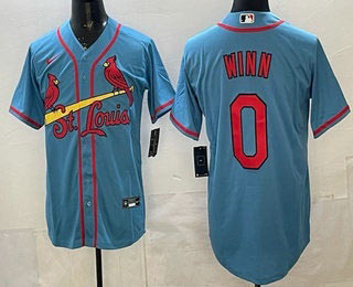 Men's St Louis Cardinals 0 Masyn Winn Blue Cool Base Jersey