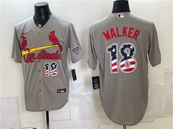 Men's St Louis Cardinals 18 Jordan Walker Gray USA 250 Fourth of July Stitched Baseball Jersey Men's St Louis Cardinals 18 Jordan Walker Gray USA 250 Fourth of July Stitched Baseball Jersey