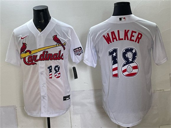 Men's St Louis Cardinals 18 Jordan Walker White USA 250 Fourth of July Stitched Baseball Jersey Men's St Louis Cardinals 18 Jordan Walker White USA 250 Fourth of July Stitched Baseball Jersey