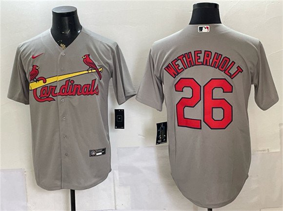 Men's St Louis Cardinals 26 JJ Wetherholt Gray Cool Base Stitched Baseball Jersey Men's St Louis Cardinals 26 JJ Wetherholt Gray Cool Base Stitched Baseball Jersey