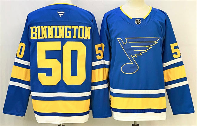 Men's St. Louis Blues 50 Jordan Binnington Blue 2025 Stitched Hockey Jersey