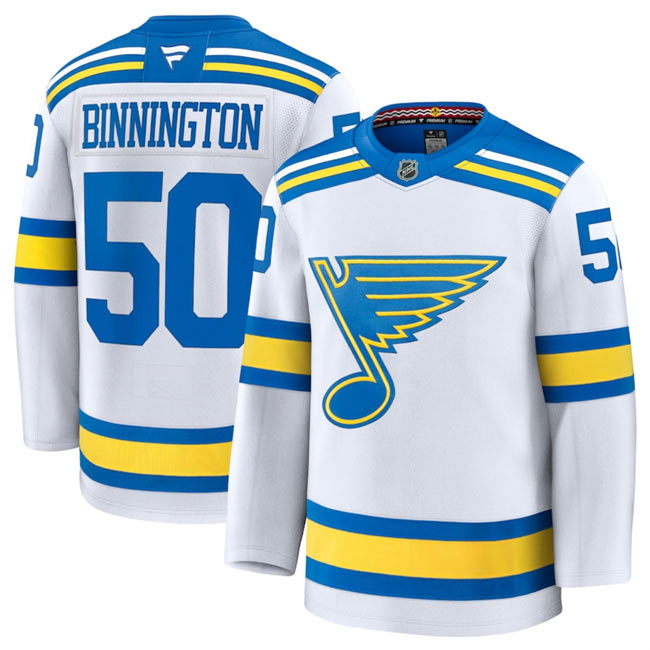 Men's St. Louis Blues 50 Jordan Binnington White 2024 25 Away Stitched Hockey Jersey