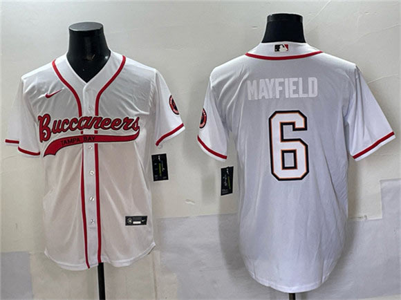 Men's Tampa Bay Buccaneers 6 Baker Mayfield White Cool Base Stitched Baseball Jersey