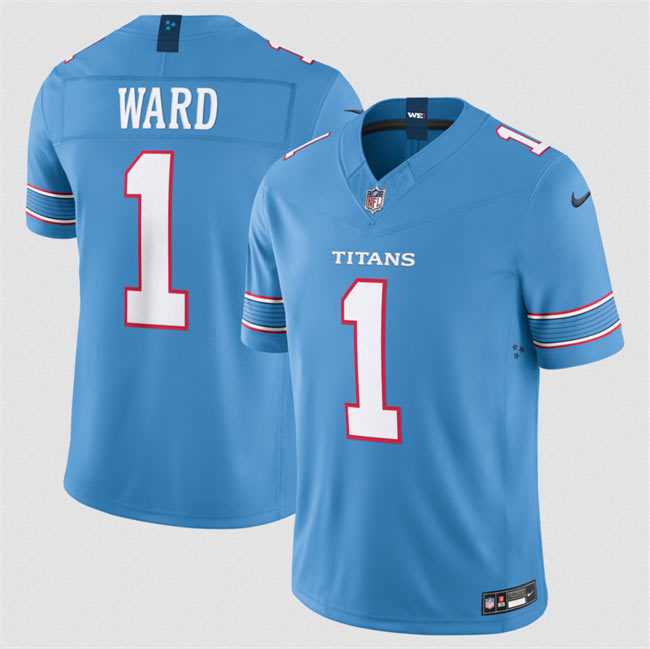 Men's Tennessee Titans 1 Cameron Ward Light Blue 2026 F.U.S.E. Vapor Limited Stitched Football Jersey