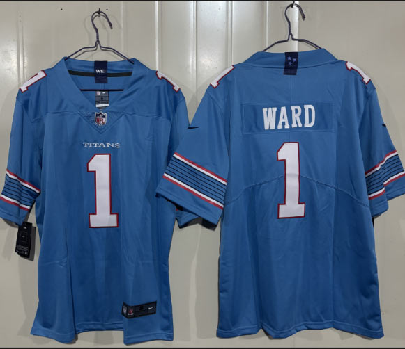 Men's Tennessee Titans 1 Cameron Ward Light Blue 2026 F.U.S.E Men's Tennessee Titans 1 Cameron Ward Light Blue 2026 F.U.S.E