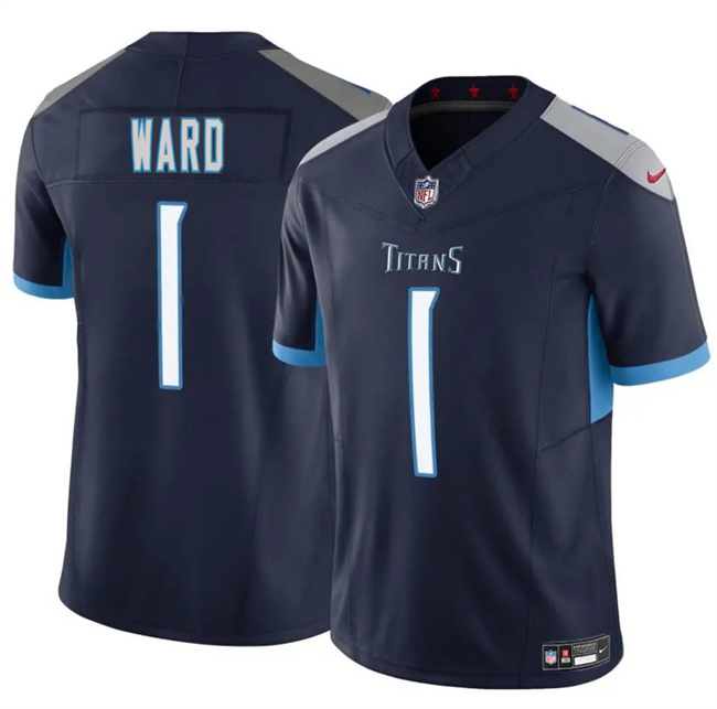 Men's Tennessee Titans 1 Cameron Ward Navy 2025 Draft F.U.S.E. Vapor Limited Football Stitched Jersey