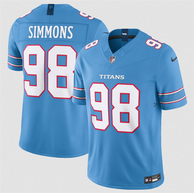 Men's Tennessee Titans 98 Jeffery Simmons Light Blue 2026 F.U.S.E. Vapor Limited Stitched Football Jersey