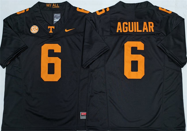 Men's Tennessee Volunteers 6 Joey Aguilar Black 2025 F.U.S.E. Stitched Jersey