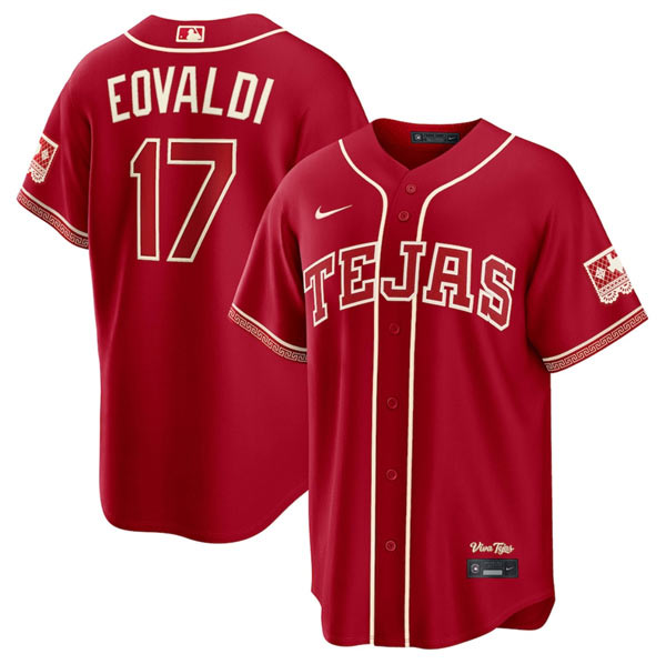 Men's Texas Rangers 17 Nathan Eovaldi Red 2026 City Connect Stadium Stitched Baseball Jersey