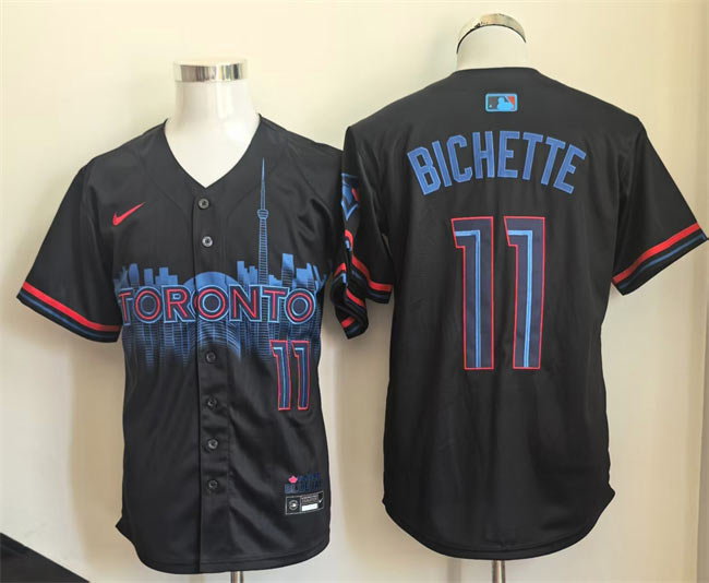 Men's Toronto Blue Jays 11 Bo Bichette Navy 2024 City Connect Limited Stitched Baseball Jersey