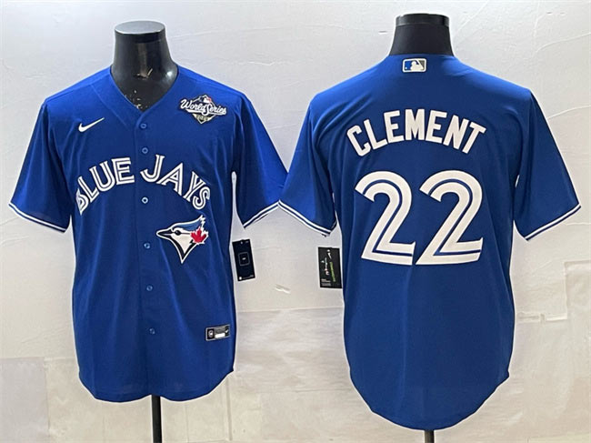 Men's Toronto Blue Jays 22 Ernie Clement Blue 2025 World Series Cool Base Stitched Baseball Jersey