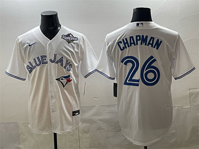 Men's Toronto Blue Jays 26 Matt Chapman White 2025 World Series Home Cool Base Stitched Jersey