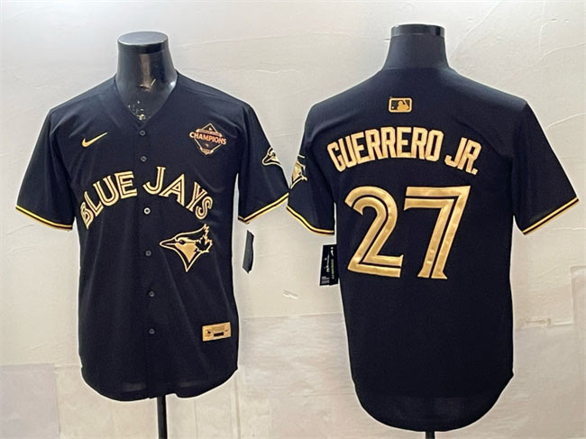 Men's Toronto Blue Jays 27 Vladimir Guerrero Jr. Black Gold 2025 American League Champions Limited Stitched Baseball Jersey