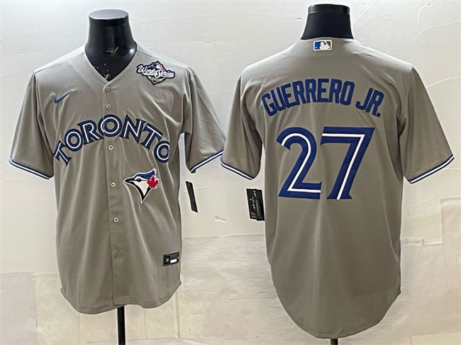 Men's Toronto Blue Jays 27 Vladimir Guerrero Jr. Gray 2025 World Series Cool Base Stitched Baseball Jersey