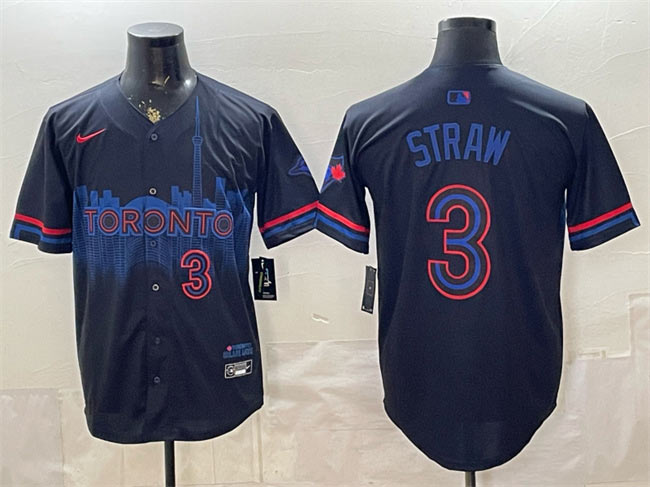 Men's Toronto Blue Jays 3 Myles Straw Navy 2024 City Connect Limited Stitched Baseball Jersey