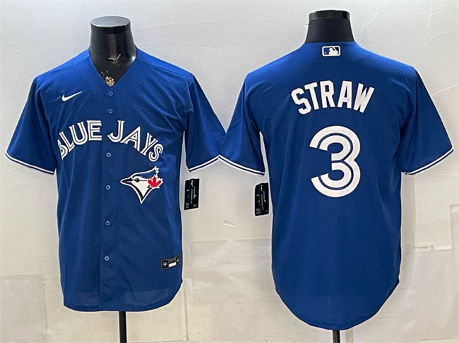 Men's Toronto Blue Jays 3 Myles Straw Royal Stitched Baseball Jersey