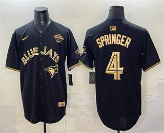 Men's Toronto Blue Jays 4 George Springer Black Gold 2025 American League Champions Limited Stitched Jersey