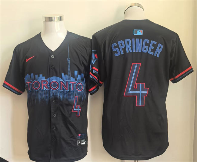 Men's Toronto Blue Jays 4 George Springer Navy 2024 City Connect Limited Stitched Baseball Jersey