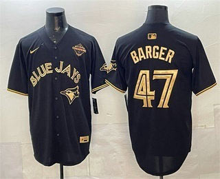 Men's Toronto Blue Jays 47 Addison Barger Black Gold 2025 American League Champions Limited Stitched Jersey
