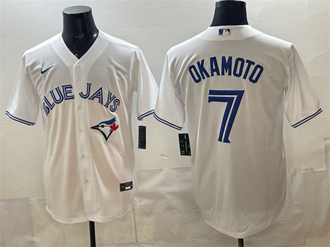 Men's Toronto Blue Jays 7 Kazuma Okamoto White 2025 Cool Base Stitched Baseball Jersey