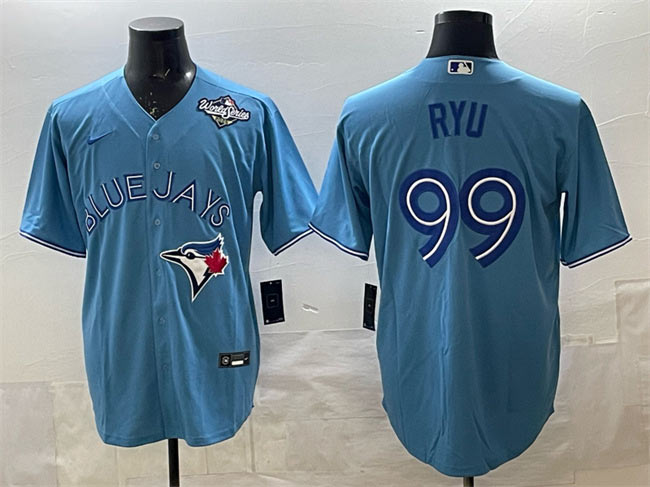 Men's Toronto Blue Jays 99 Hyun jin Ryu Blue 2025 World Series Cool Base Stitched Baseball Jersey