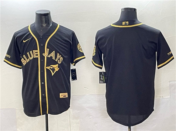 Men's Toronto Blue Jays Blank Black Gold Cool Base Stitched Jersey