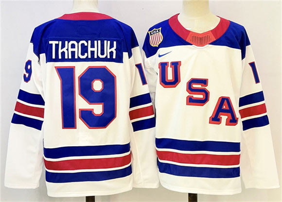 Men's USA 19 Matthew Tkachuk White 2025 2026 Stitched Jersey