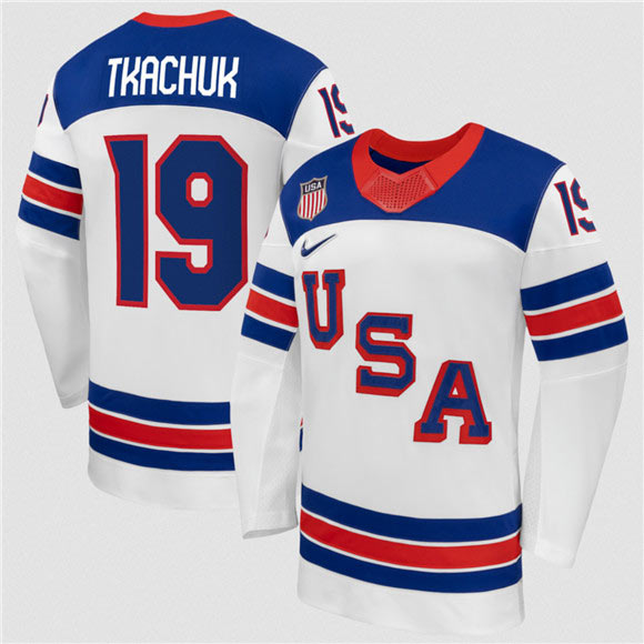 Men's USA 19 Matthew Tkachuk White 2026 Stitched Jersey
