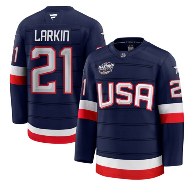 Men's USA 21 Dylan Larkin Navy 2025 4 Nations Face Off Stitched Jersey