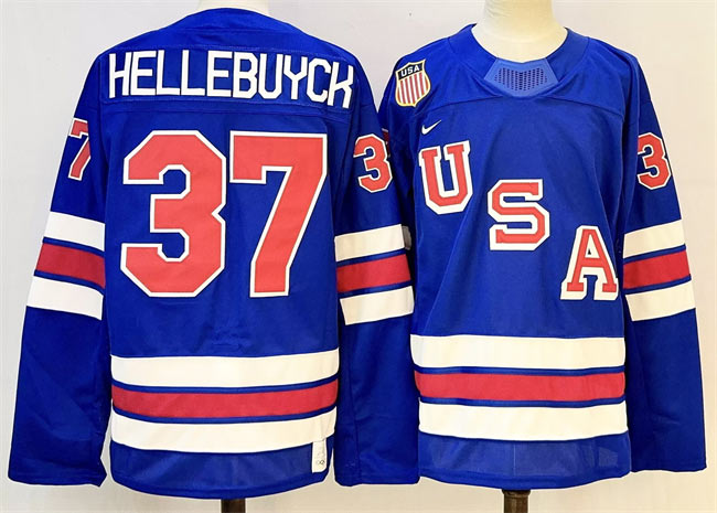 Men's USA 37 Connor Hellebuyck Royal 2025 2026 Stitched Jersey