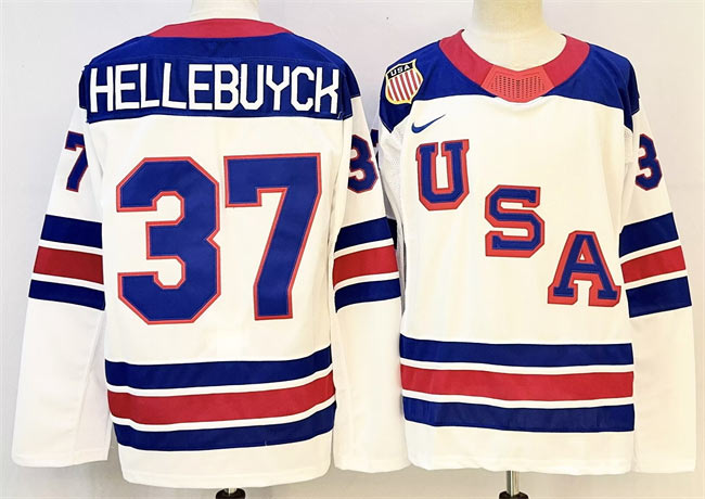 Men's USA 37 Connor Hellebuyck White 2025 2026 Stitched Jersey