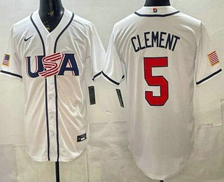 Men's USA 5 Ernie Clement White 2026 World Baseball Classic Cool Base Jersey