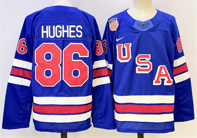 Men's USA 86 Jack Hughes Blue 2025 2026 Stitched Jersey