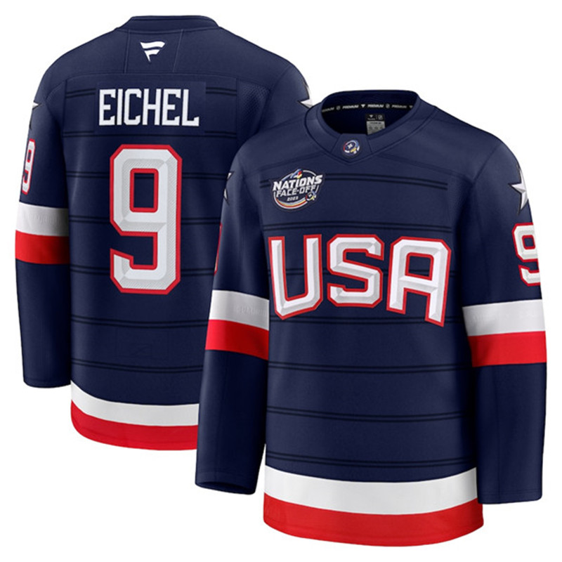 Men's USA 9 Jack Eichel Navy 2025 4 Nations Face Off Stitched Jersey