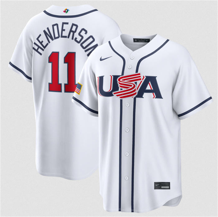 Men's USA Baseball 11 Gunnar Henderson White 2026 World Baseball Classic Home Stadium Stitched Jersey