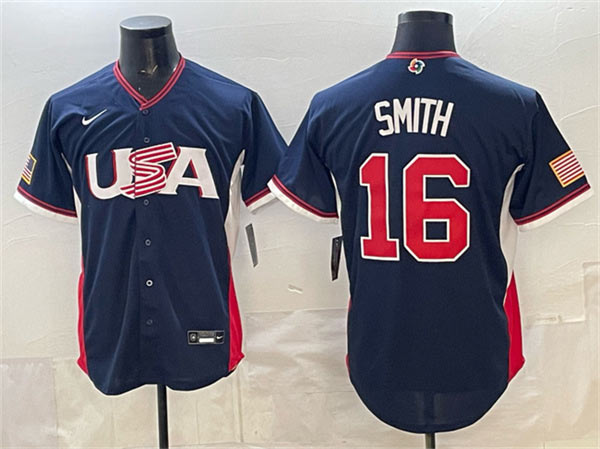 Men's USA Baseball 16 Will Smith Navy 2026 World Baseball Classic Road Stadium Stitched Jersey